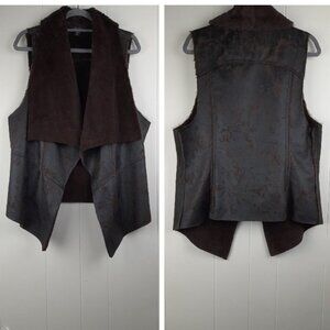 Karen Kane Size XL Chocolate Color Open Drape Front Faux Leather Vest